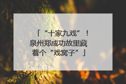 “十家九戏”！泉州郑成功故里藏着个“戏窝子”
