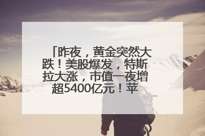 昨夜，黄金突然大跌！美股爆发，特斯拉大涨，市值一夜增超5400亿元！苹果传来大消息