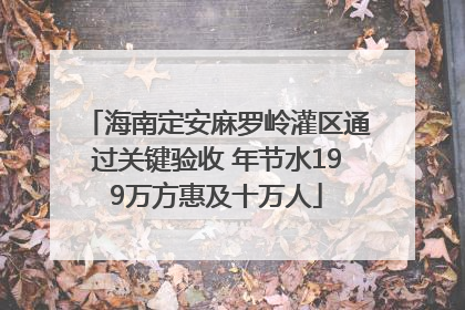 海南定安麻罗岭灌区通过关键验收 年节水199万方惠及十万人